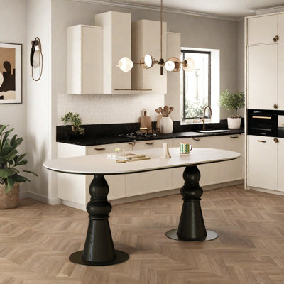Black oval-shaped dining table