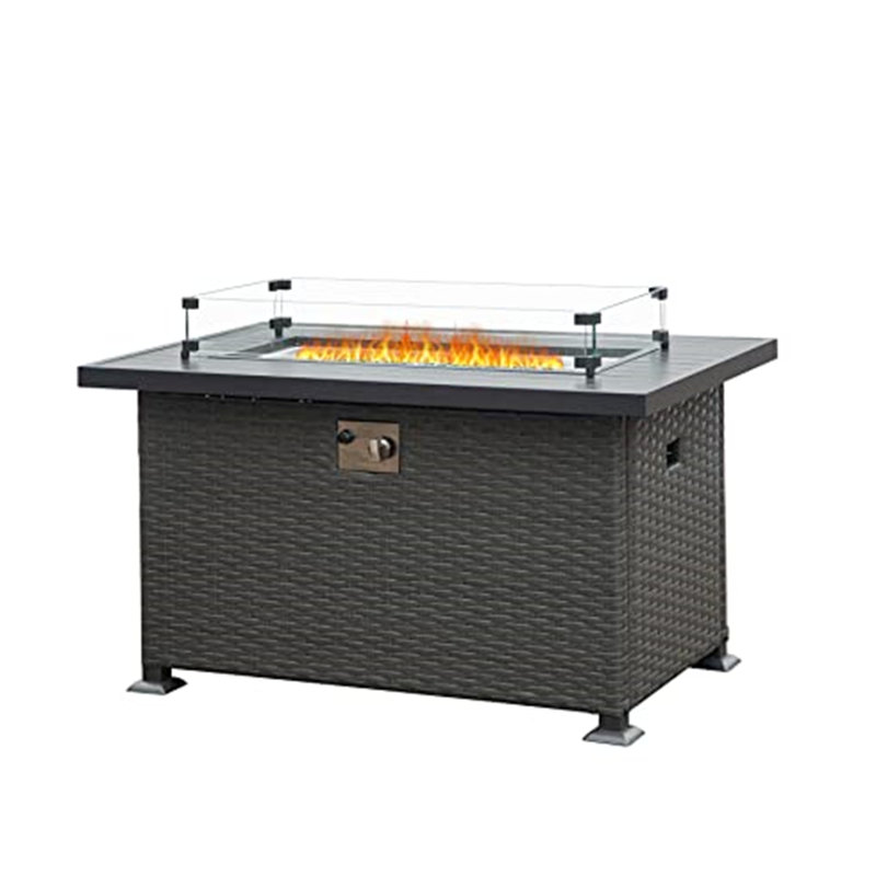 Table de foyer d'extérieur 50 000, 43,3 pouces avec vent, métal rouille, toutes saisons, porte-bouteille de propane caché, protection en verre à gaz, sortie, cadre en fer, style moderne