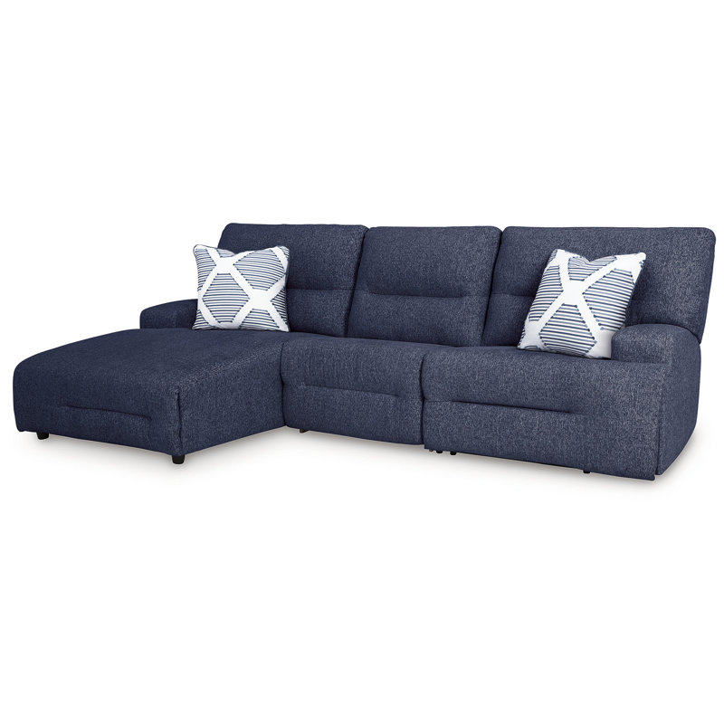 Canapé modulaire inclinable électrique 3 pièces Depaul, Polyester bleu, Orienté à gauche (vu de face)