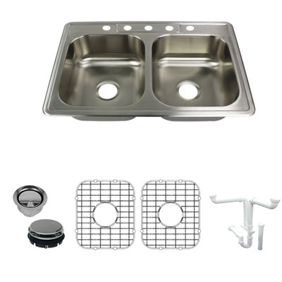 Select 33'' L Drop-In Double Bowl Stainless Steel Kitchen Sink