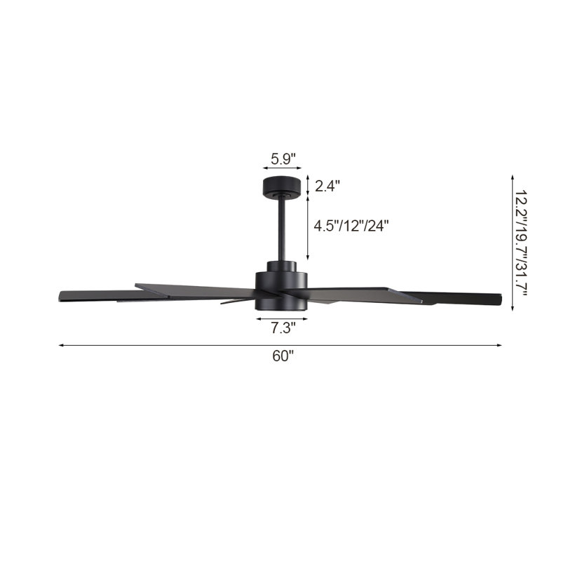 8-Plywood Blades Indoor Ceiling Fan With Remote, Black with Black Blades, 60"