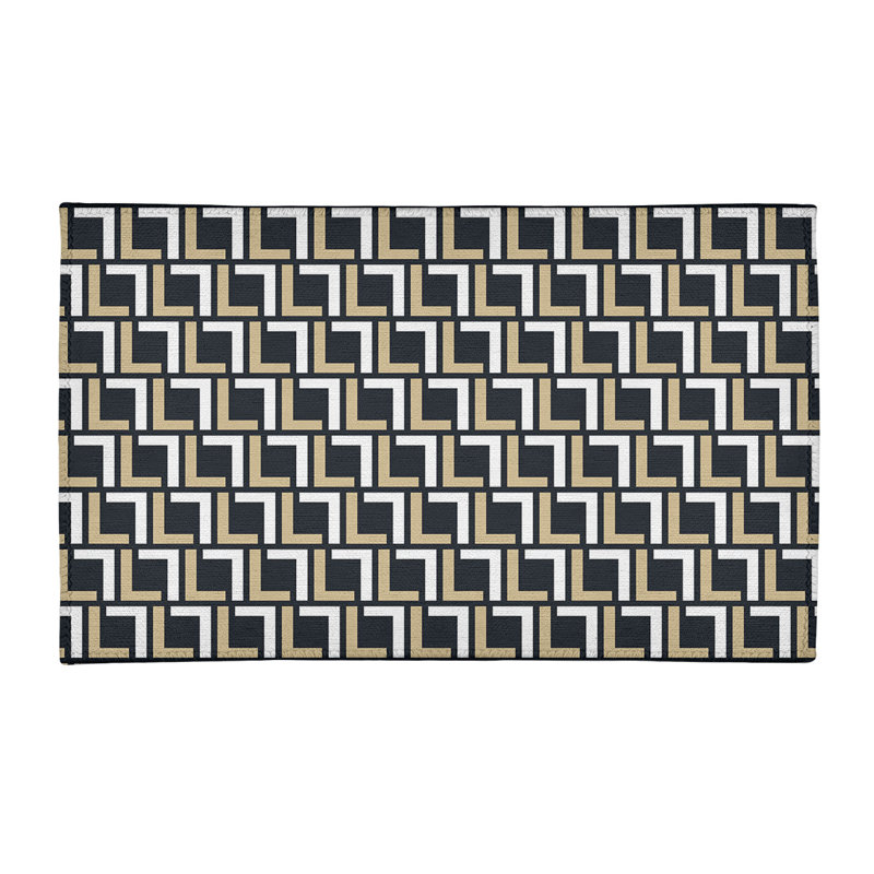 Tapis géométrique noir / beige / blanc, Rectangle 2 pi x 3 pi