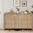 Commode 6 tiroirs avec panneau cannelé, commode large, commode courbée en bois pour garde-robe avec poignées larges en métal, rangement pour commode