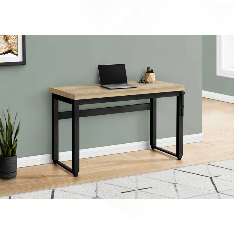 Bureau d'ordinateur, bureau personnel, debout, réglable, L 48 po, travail, ordinateur portable, stratifié naturel, métal noir, contemporain