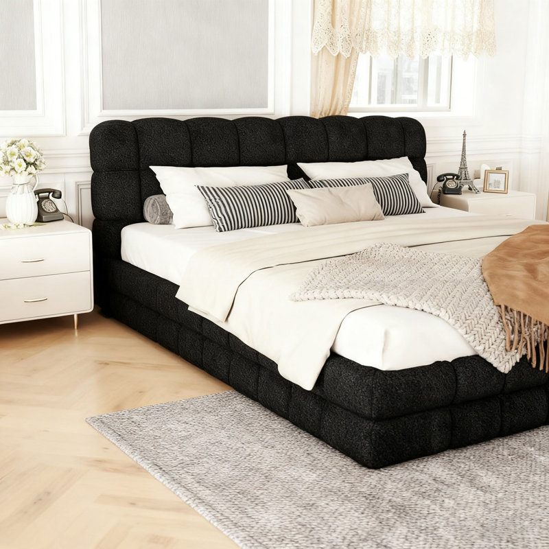Grand lit plateforme tapissier Berber, Noir
