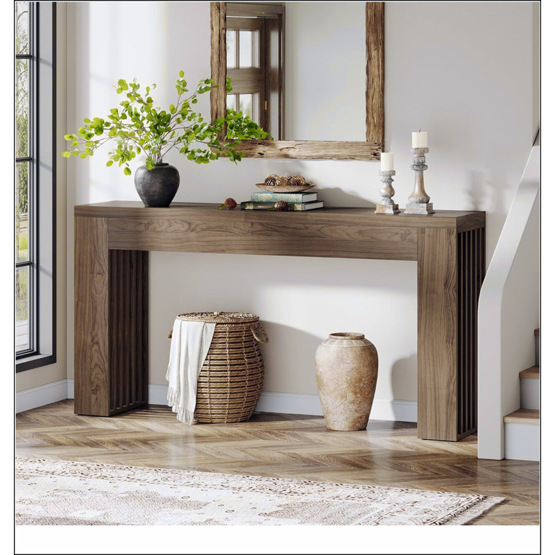 59" Farmhouse Console Table with Vertical Slat Legs - Sofa Table Behind Couch, Rustic Brown Entryway Table for Hallway, Living Room & Small Spaces