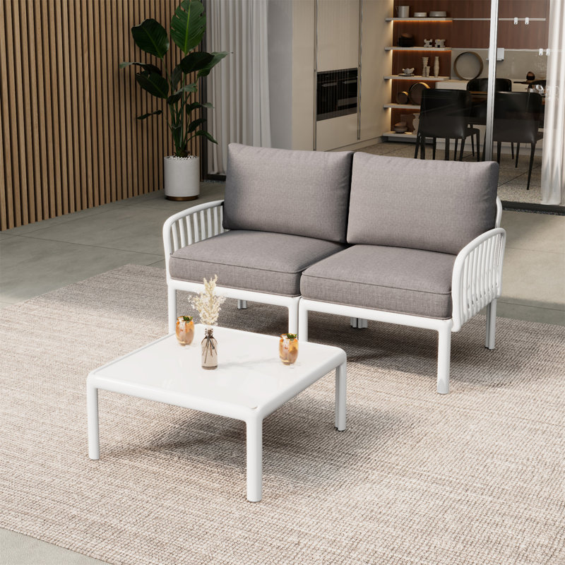 Ensemble de conversation pour patio 3 pièces, Gris clair, Blanc
