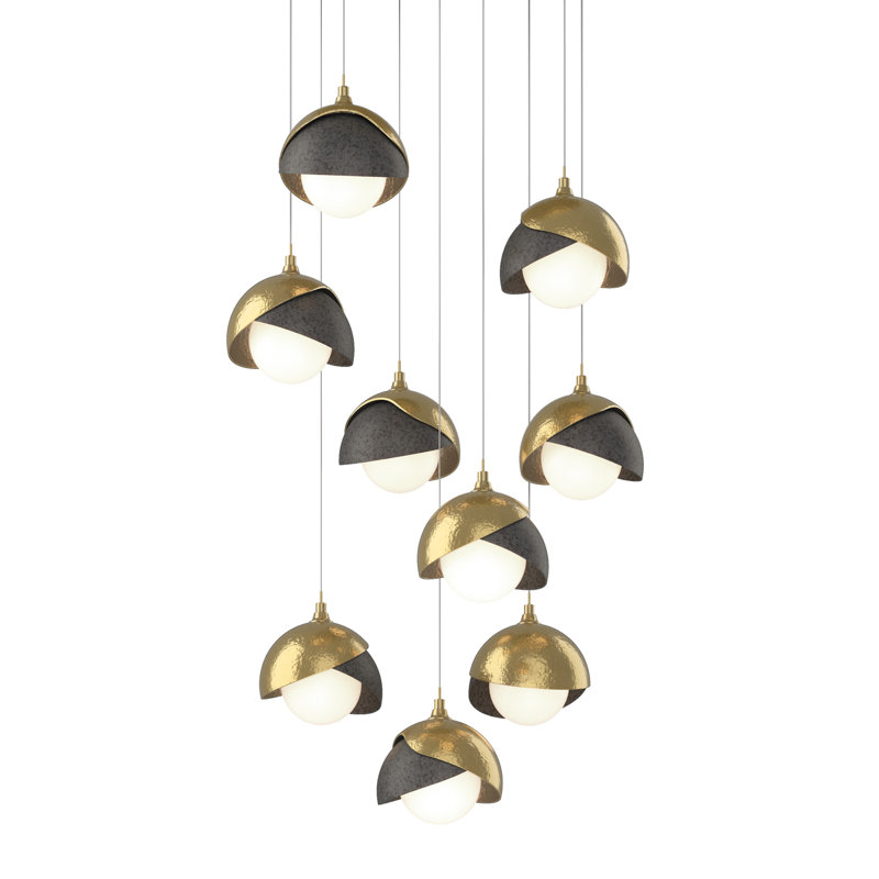 Brooklyn 9 - Light Cluster Geometric Pendant, 10" - 130", Natural Iron, Modern Brass