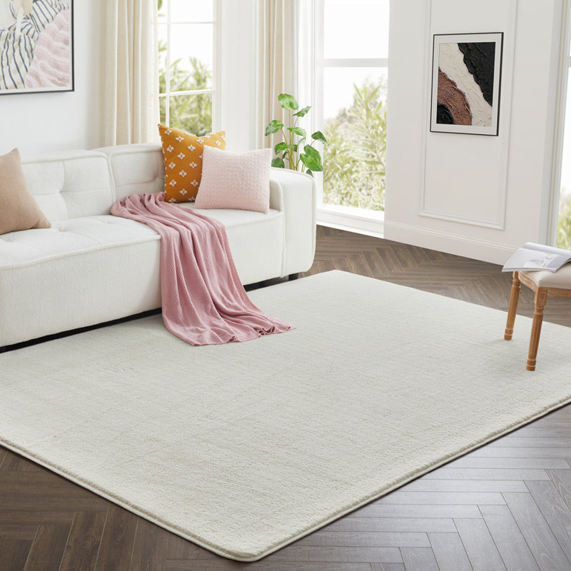 Luxury Pashmina Rug High Low Pile Bedroom Carpet , Cream, 160x230 cm