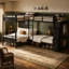 Lit superposé simple en métal avec tiroirs de rangement, 4 cadres de lit simple avec garde-robe intégrée et tablettes ouvertes, lit en métal avec tiroirs en tissu non tissé, noir