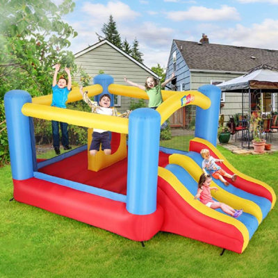 Inflatable Bounce House With Blower Double Slide Obstacle