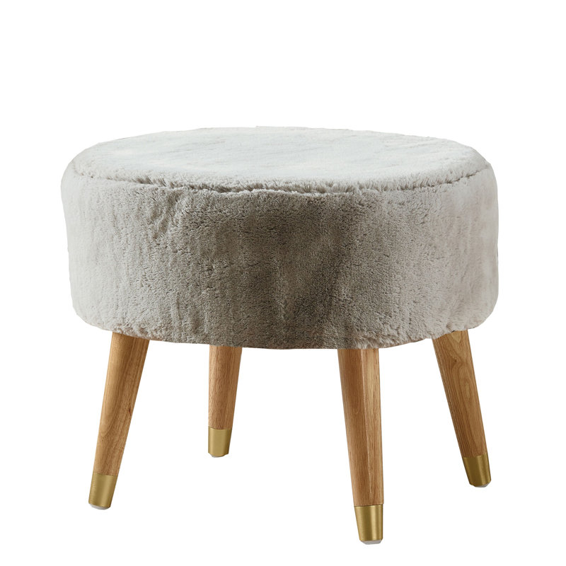 55.9cm Wide Oval Solid Colour Footstool Ottoman, Pure Cashmere Faux Fur