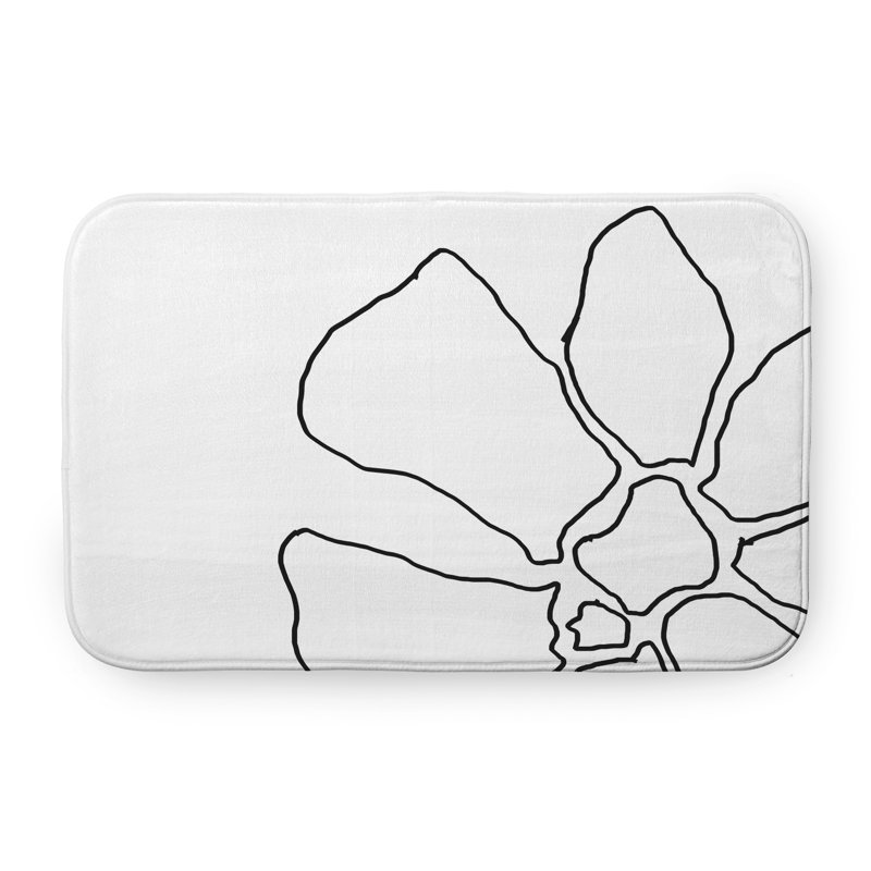 Tapis de bain Petal Lines, L 17 po x L 24 po, Noir et blanc