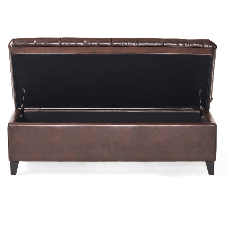 Banc de rangement en similicuir à la main - brun 33,5 lb - 20,5 po x 17,94 po, Brun
