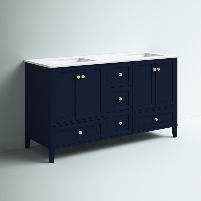 Selma 60'' Double Bathroom Vanity with Engineered Marble Top, Blue