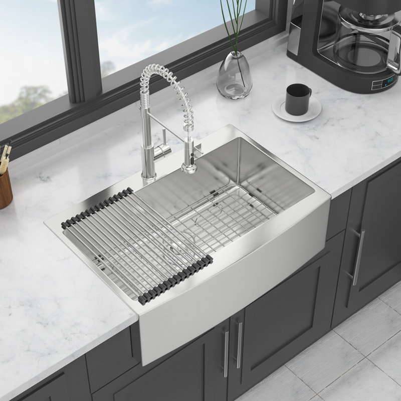 33*22*10 Inch Topmount Apron Front Kitchen Sink, 16 Gauge 304 Stainless Steel, X - Shaped Water Flow For Optimal Drainage, R10 Corner Minimizing Food , Thick Coating Weather Adaptability, 3Mm Noise
