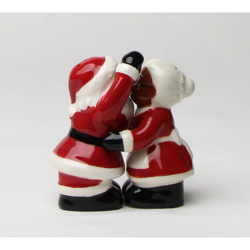 Cosmos Gifts African American Kissing Santa Couple Salt and Pepper Shaker Set