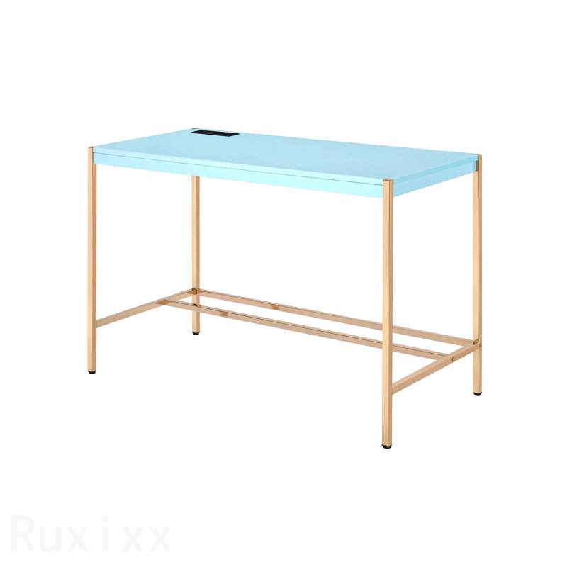 Bureau d'écriture bleu bébé et doré avec ports USB, Bleu foncé / doré