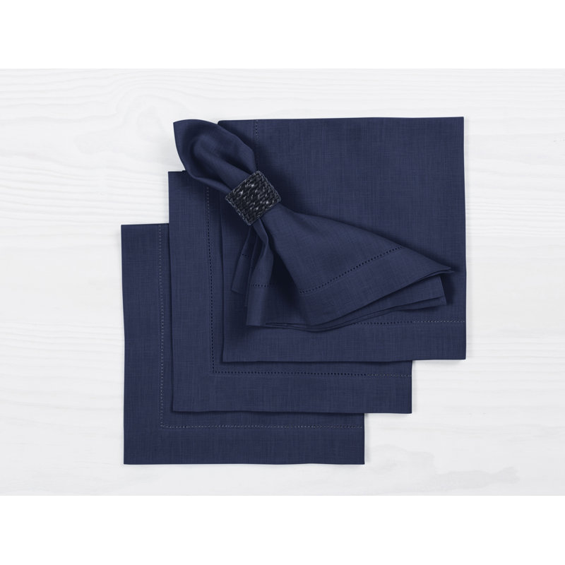 100% Pure Linen Hemstitch Dinner Napkins - Classic Hemstitch, Navy