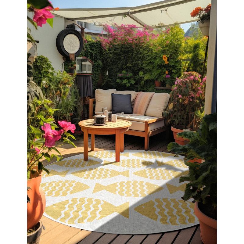 Contemporary Daitzman Area Rug Yellow Color, Round 3'3"