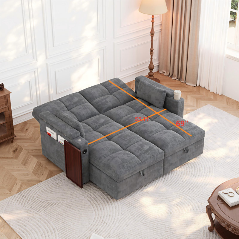 Canapé-lit modulaire 60 po en chenille convertible avec méridienne de rangement double et dossier réglable à 5 positions