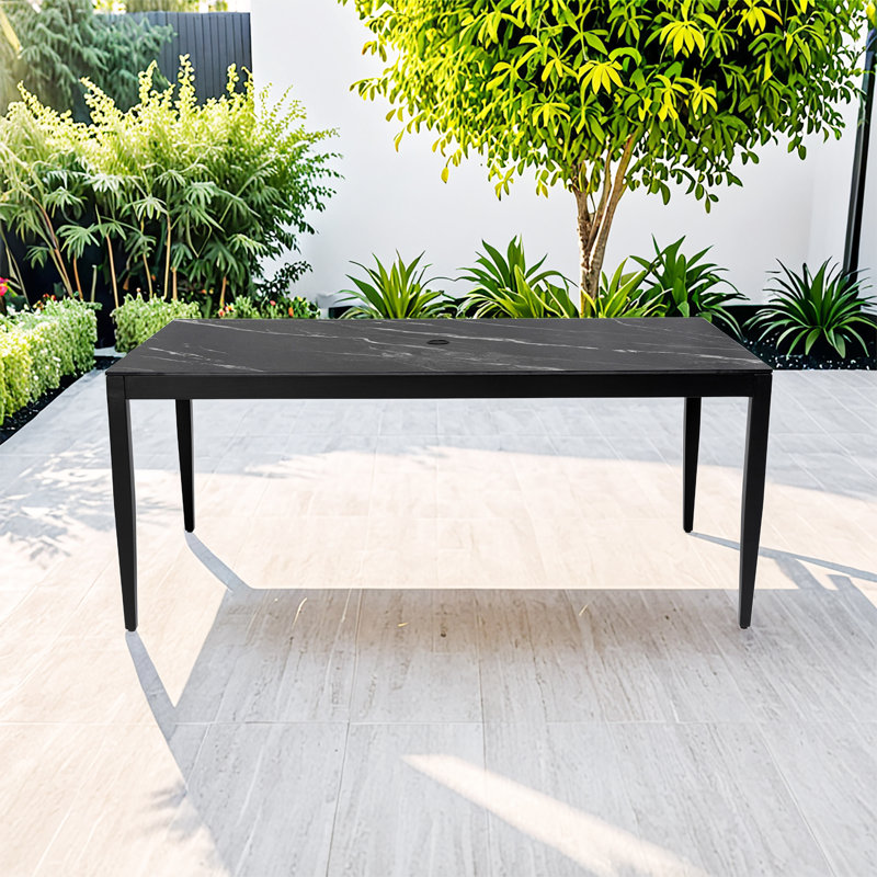 Jamari Patio Dining Table with Sintered Stone Top & Umbrella Hole, Black