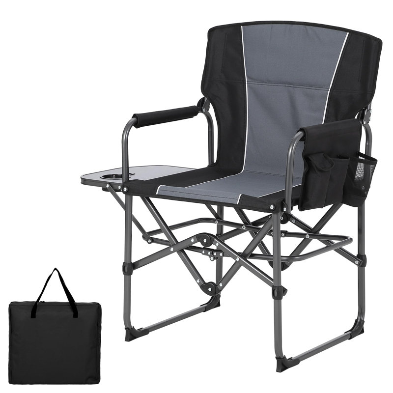 Heavy Duty Director Chair 400 LBS Capacity Extra Wide Folding Camping Seat with Side Table and Storage Pocket for Adults