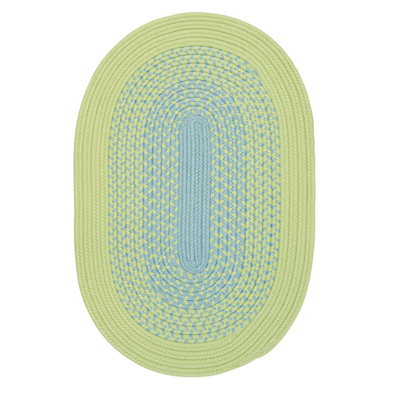Tapis intérieur/extérieur vert tressé/bleu pâle Heriest, Ovale 5 pi x7 pi