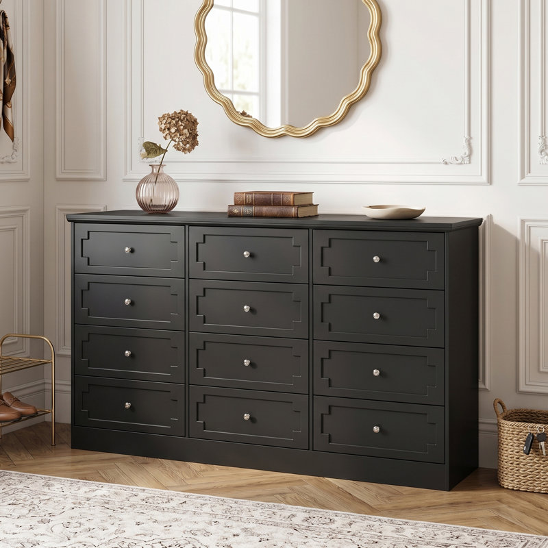 Commode 12 tiroirs blanche Delayla, Noir