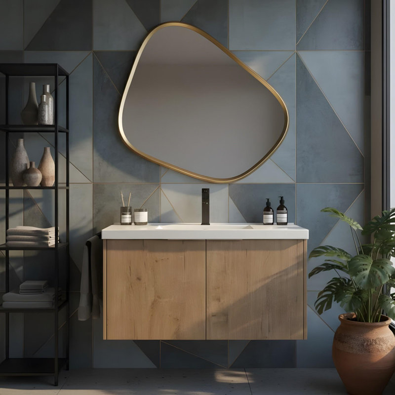 Meuble-lavabo à fermeture en douceur avec lavabo, Imitation chêne, 35"