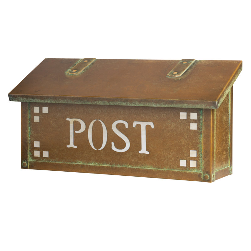 Pasadena Brass Wall Mounted Mailbox, Gold Iridescent, New Verde
