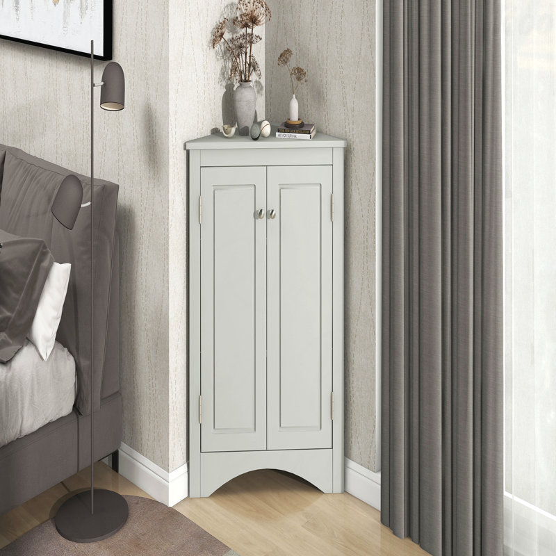 Grey Triangle Bathroom Storage Cabinet With Adjustable Shelves, Freestanding Floor Cabinet For Home Kitchen