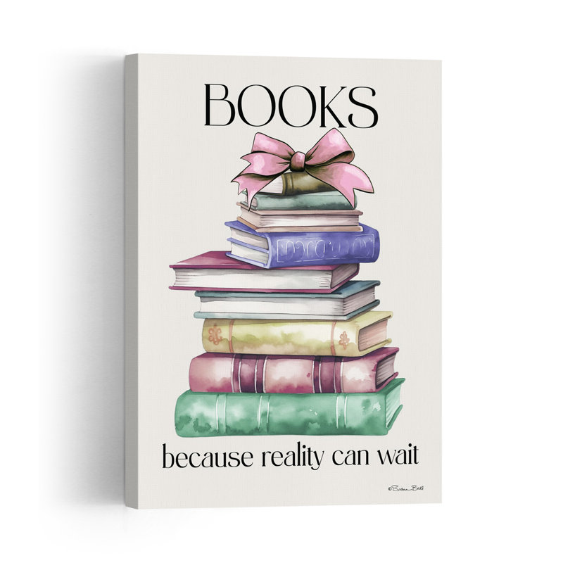 Books - Because Reality Can Wait Whimsical Abstract Contemporary Wall Art Print 1 Piece Wrapped Canvas Wall Art