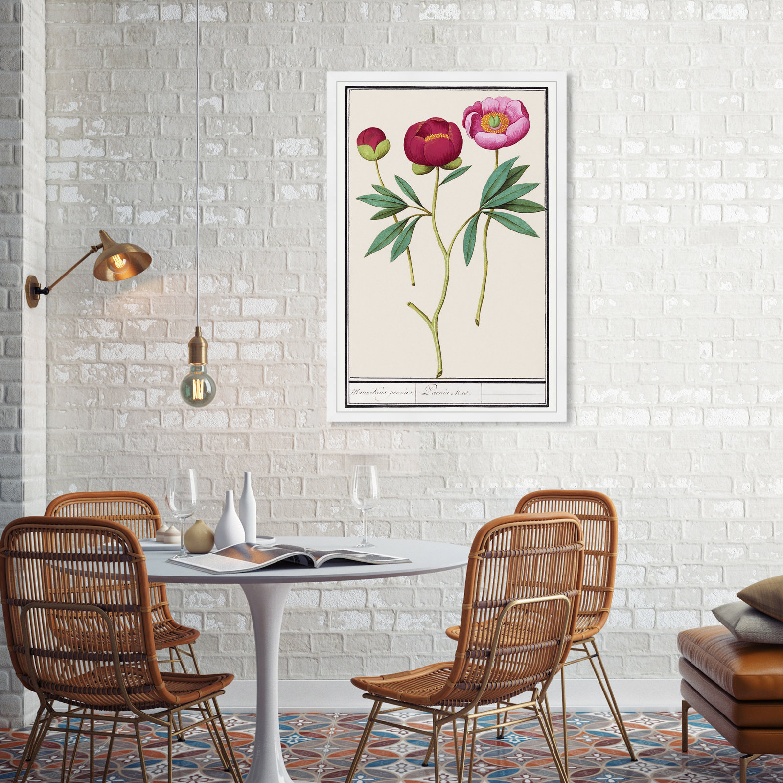 Red And Pink Peony Botanical Study by Oliver Gal, White, 38" H x 26" W
