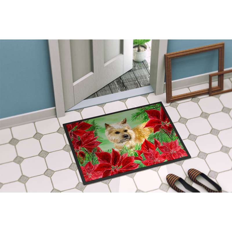 Tapis de porte d’extérieur anti-dérapant cairn terrier poinsettas, Rectangle 1 pi 6 po x 2 pi 3 po