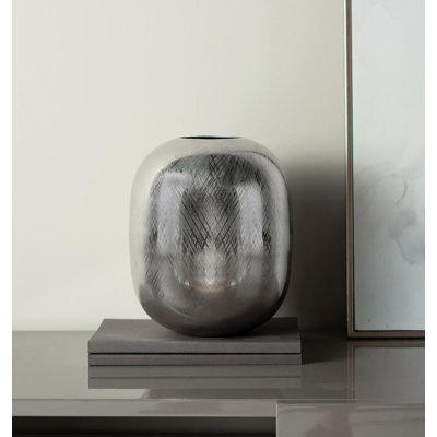 10.5x10.5x13" Aluminum Vase, Silver Streaks
