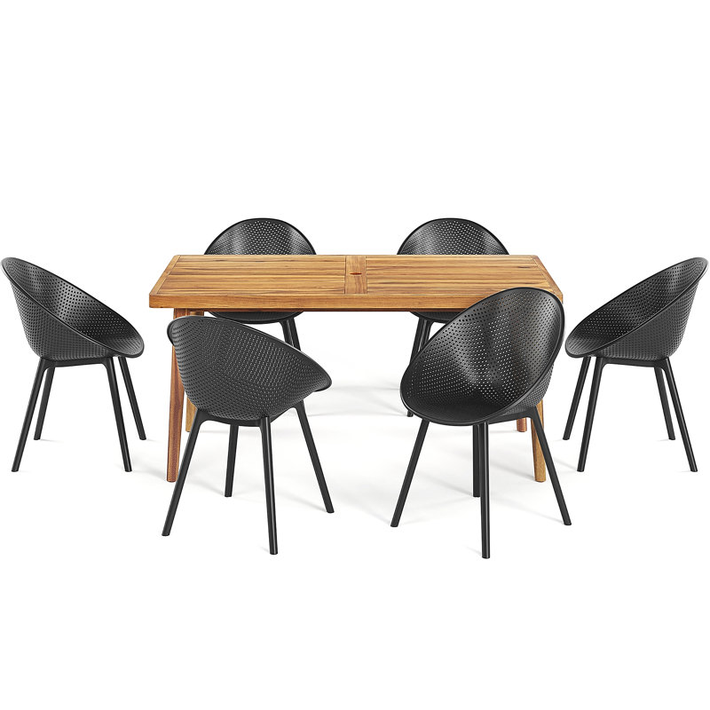 Ensemble de salle à manger d'extérieur Paito 7PCS, (chaise de salle à manger 6PCS PP avec table de salle à manger 1PC Acacia)