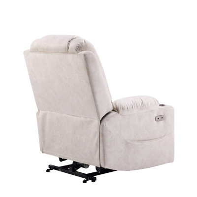 Fauteuil de massage surdimensionné en velours à imprimé inclinable avec porte-gobelets et ports USB et Type-C