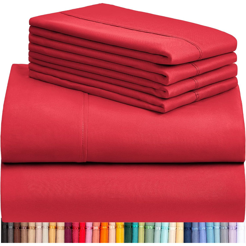 Ultra Soft Microfiber Sheet Set - 6 Pc Set - Wrinkle Resistant - Cooling Sheets With Deep Pockets, Red