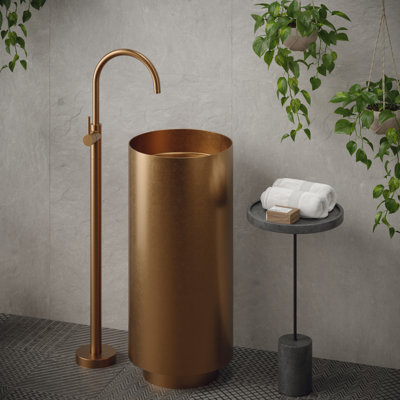 Lavabo de salle de bain piédestal circulaire en acier inoxydable de 32,75 po Karran Cinox