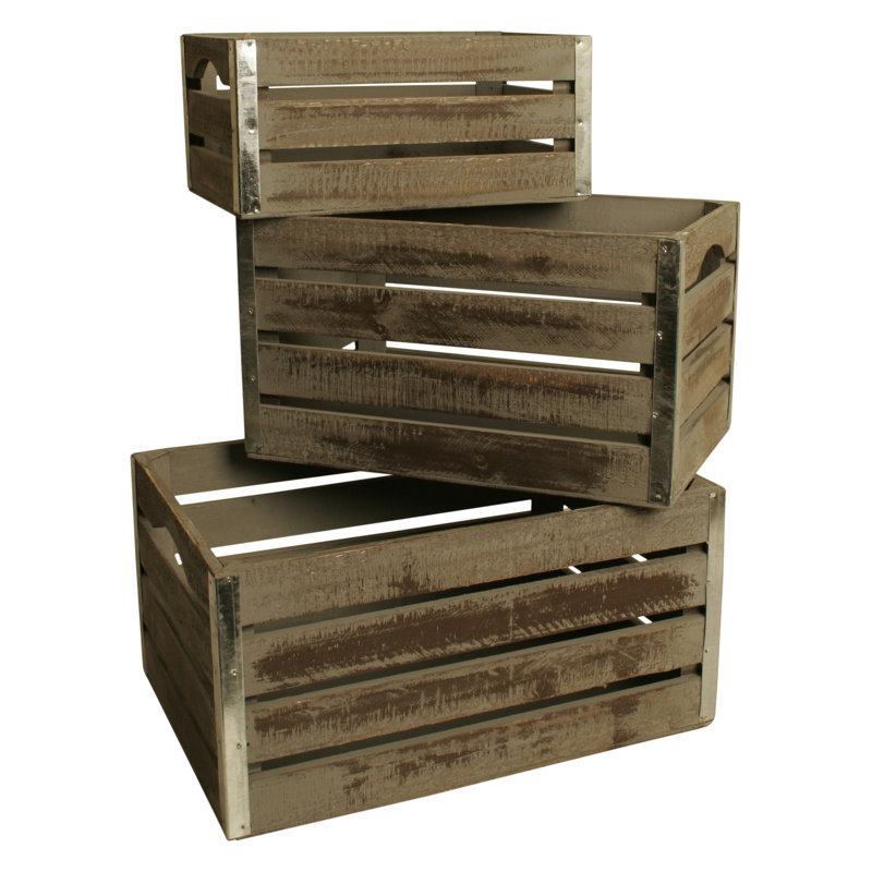 Grand ensemble de 3 caisses en bois, Brun