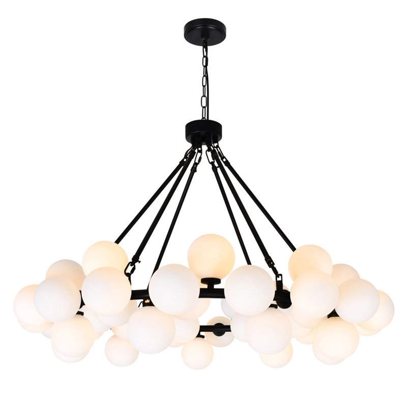 39" Black Chandelier for Living Room, Dining Room – 45-Light Statement Design with G9 Bulb Base – LED Compatible, Frosted Glass Spheres, Adjustable Chain – BACL Certified