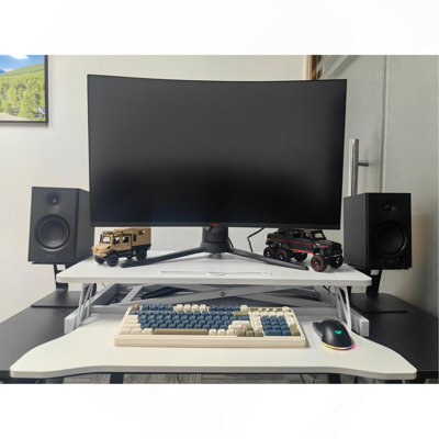 32 Inch Desk Converter, Height Adjustable Sit To Stand Riser, Dual Monitor And Laptop Workstation With Wide Keyboard Tray,Standing Desk