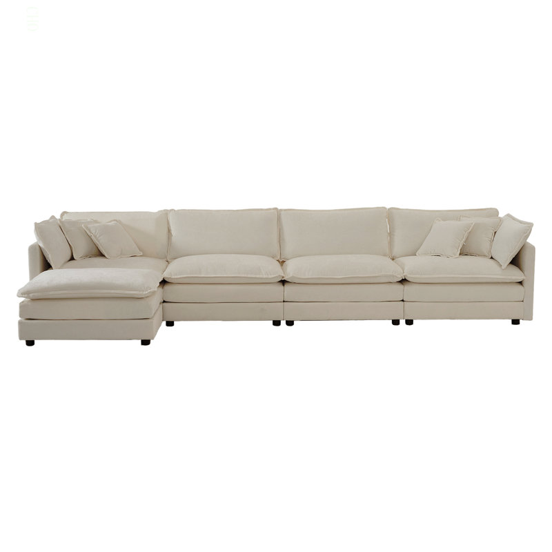 Canapé modulaire modulaire pour le salon, canapé en U convertible 5 places avec 1 repose-pieds, chenille, Chenille beige
