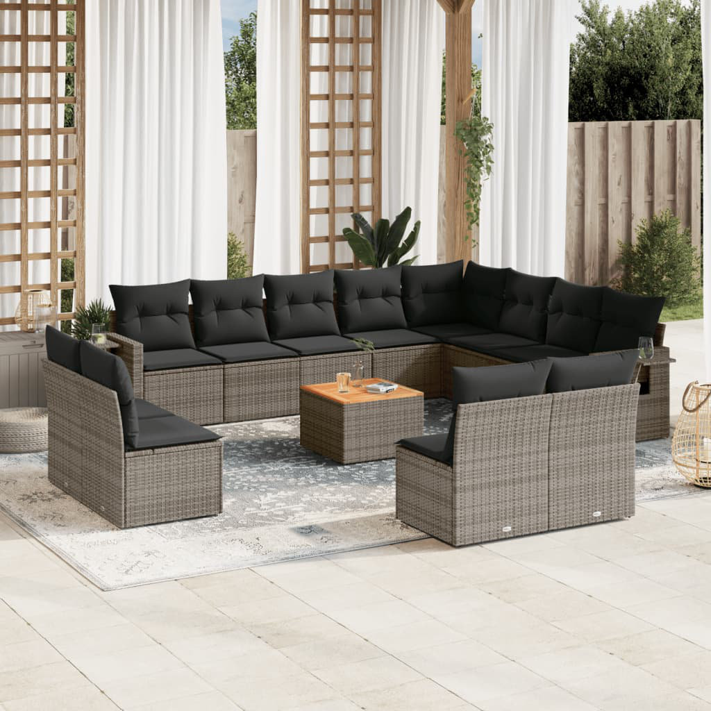 Vidaxl 13-Tlg. Garten-Sofagarnitur Mit Kissen Schwarz Poly Rattan 6