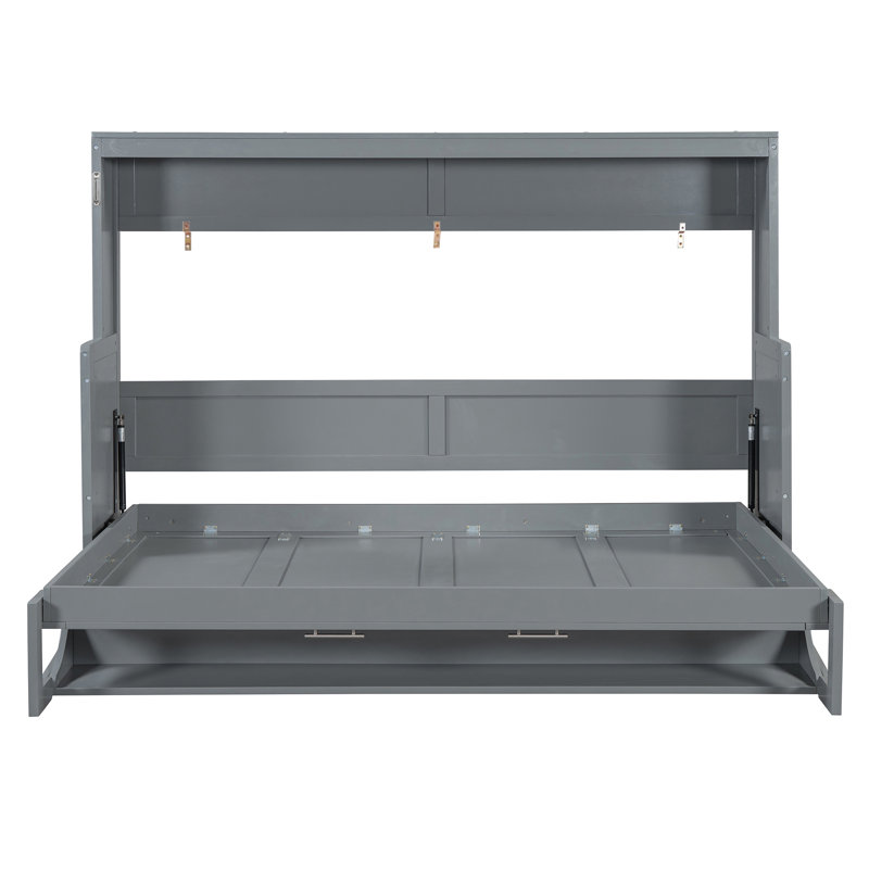 Lit escamotable double avec élévateur hydraulique et bureau, gris, Gris, Lit double
