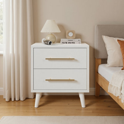 20" Modern Wooden 2-Drawer Nightstand with Metal Handles and Tapered Legs