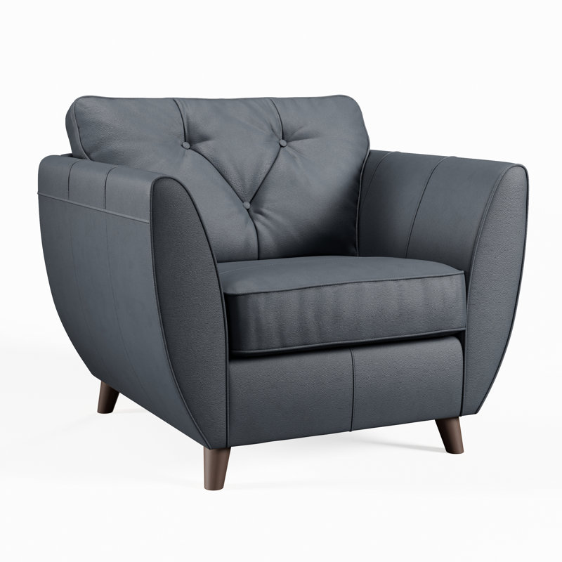 Marylin Leather Armchair, Navy, Dark Wood