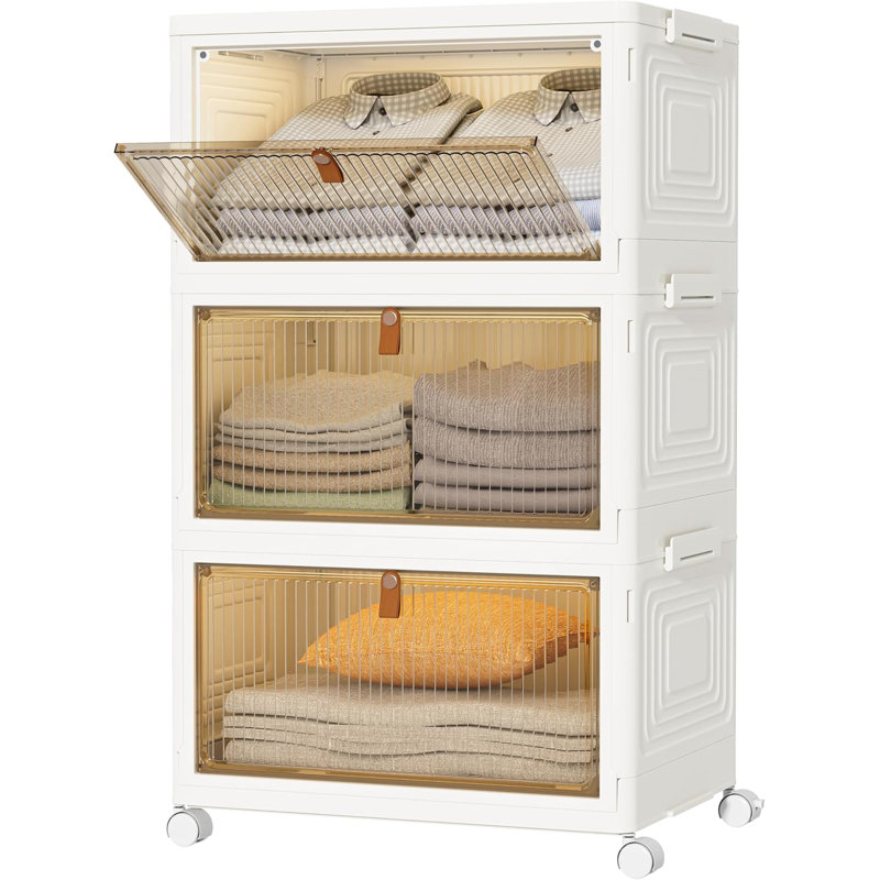 Closet Organizers and Storage 70Qt 3 Pack Stackable Storage Bins with 1 Lid Closet Organizer Boxes for Clothes Foldable Storage Box for Clothes/Toys/Office Supplies/Snacks(23Qt X 3)