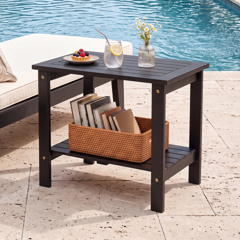 Table de bout d'extérieur à 2 niveaux pour table de bout en bois d'eucalyptus avec plateau à lattes, 1